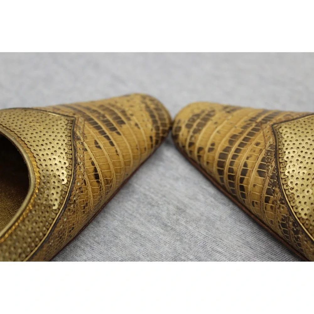 Prada Heels Womens 37 Gold Snakeskin Sequin Mary Jane Pointed Toe Pumps Vintage - Picture 6 of 9